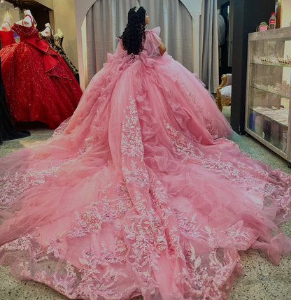 Vestidos de quinceañera con hombros descubiertos, tul princesa, apliques, vestidos de quinceañera HE530