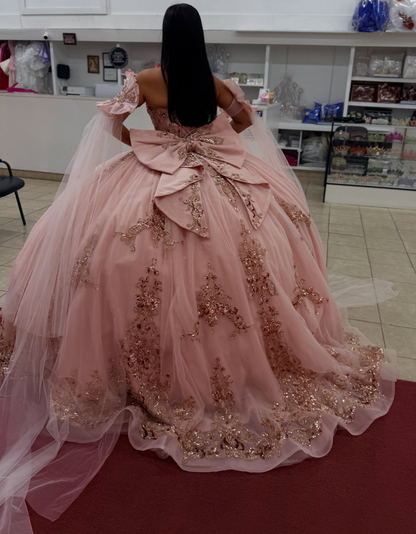 Sweetheart Tulle Lace Appliqued Pink Quinceanera Dresses Sweet 16 Birthday Prom Gowns HE1939