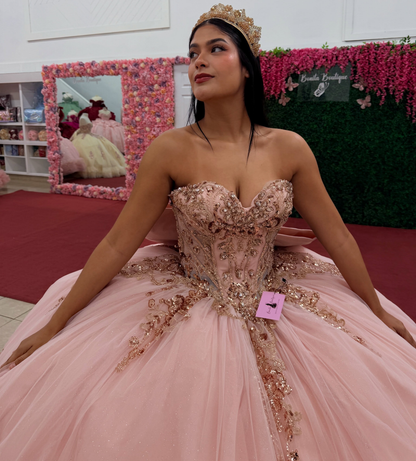 Sweetheart Tulle Lace Appliqued Pink Quinceanera Dresses Sweet 16 Birthday Prom Gowns HE1939