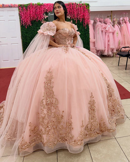 Sweetheart Tulle Lace Appliqued Pink Quinceanera Dresses Sweet 16 Birthday Prom Gowns HE1939
