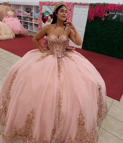 Sweetheart Tulle Lace Appliqued Pink Quinceanera Dresses Sweet 16 Birthday Prom Gowns HE1939
