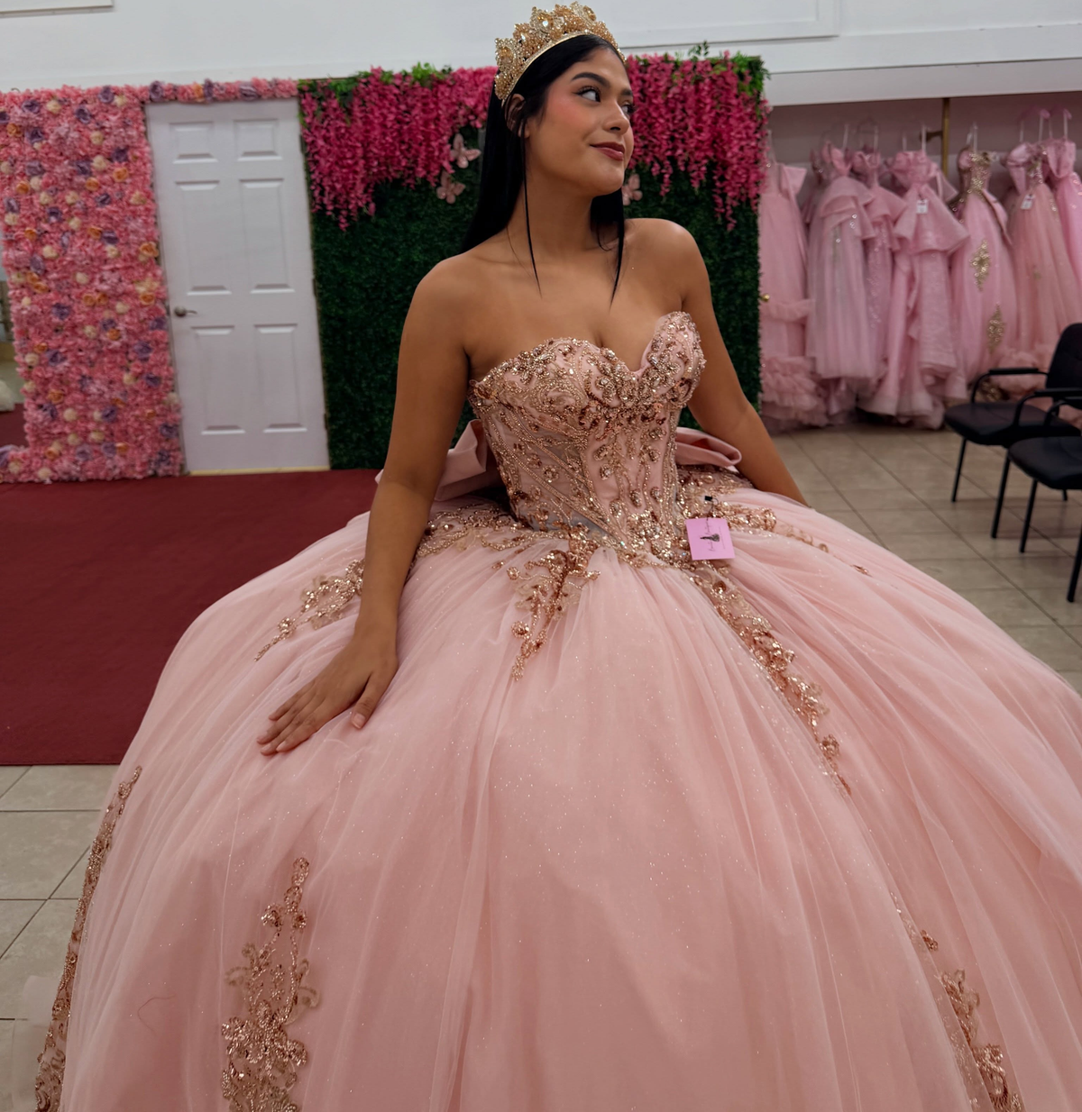Sweetheart Tulle Lace Appliqued Pink Quinceanera Dresses Sweet 16 Birthday Prom Gowns HE1939
