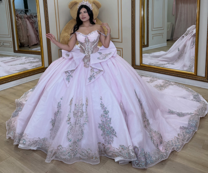 Vestidos de quinceañera con hombros descubiertos, tul princesa, apliques, vestidos de quinceañera HE530