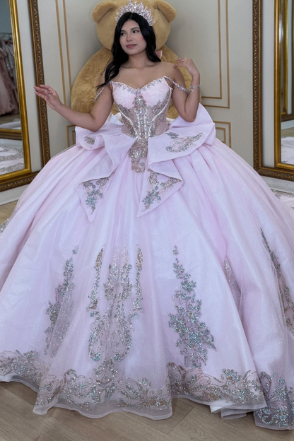 Vestidos de quinceañera con hombros descubiertos, tul princesa, apliques, vestidos de quinceañera HE530