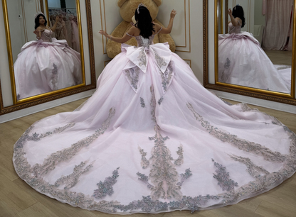 Vestidos de quinceañera con hombros descubiertos, tul princesa, apliques, vestidos de quinceañera HE530