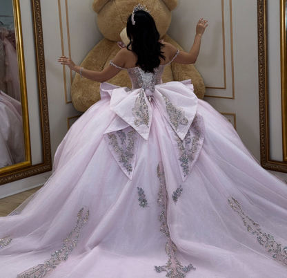Vestidos de quinceañera con hombros descubiertos, tul princesa, apliques, vestidos de quinceañera HE530