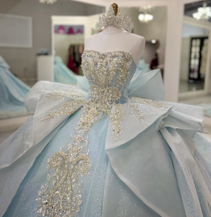 Sweetheart Sequin Beaded Crystal Quinceanera Dresses Sweet 16 Blue Ball Gown Party Dresses HE1943