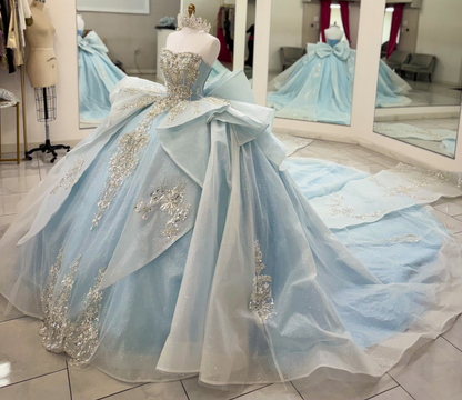 Sweetheart Sequin Beaded Crystal Quinceanera Dresses Sweet 16 Blue Ball Gown Party Dresses HE1943