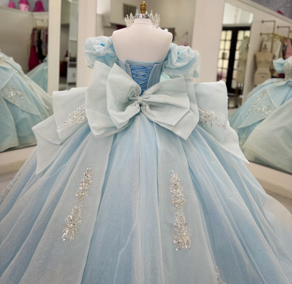 Sweetheart Sequin Beaded Crystal Quinceanera Dresses Sweet 16 Blue Ball Gown Party Dresses HE1943