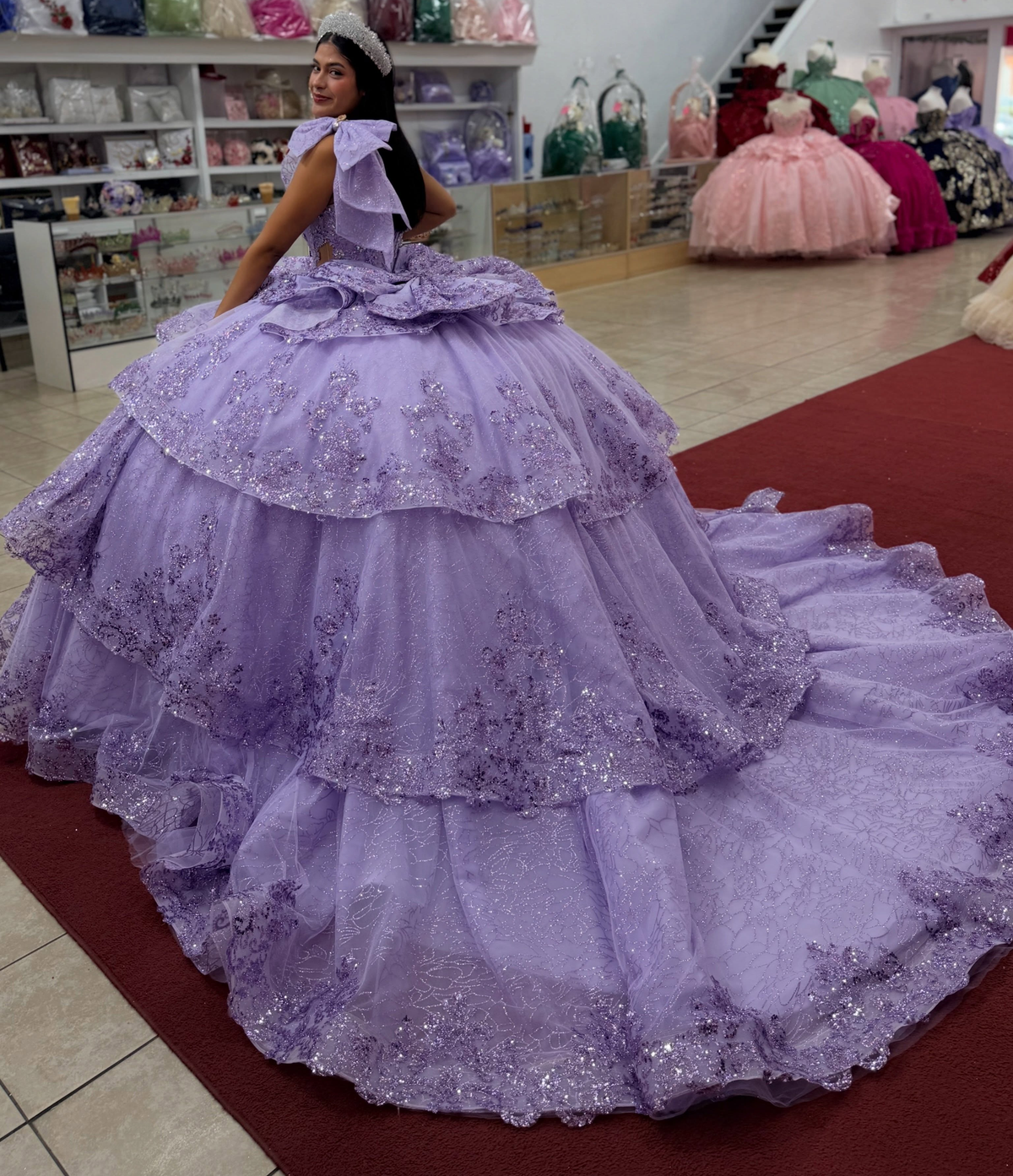 Sweetheart Ball Gown Lilac Quinceanera Dresses Princess Lace Ruffled Birthday Party Gowns HE1938