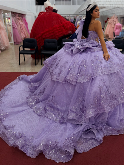 Sweetheart Ball Gown Lilac Quinceanera Dresses Princess Lace Ruffled Birthday Party Gowns HE1938