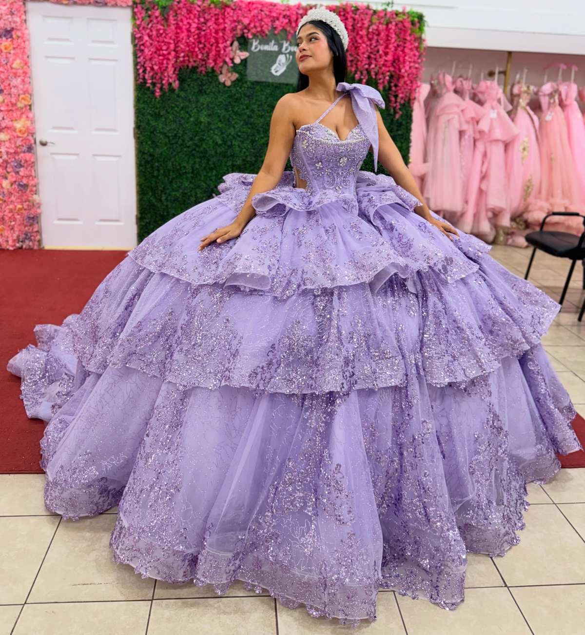 Sweetheart Ball Gown Lilac Quinceanera Dresses Princess Lace Ruffled Birthday Party Gowns HE1938