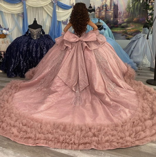 Vestidos de quinceañera con hombros descubiertos, tul princesa, apliques, vestidos de quinceañera HE530