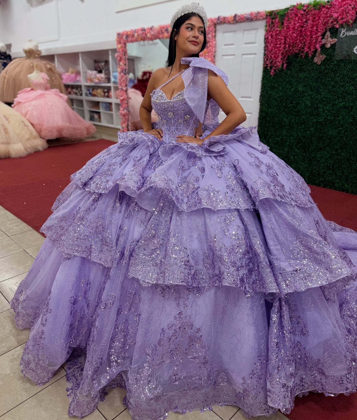 Sweetheart Ball Gown Lilac Quinceanera Dresses Princess Lace Ruffled Birthday Party Gowns HE1938