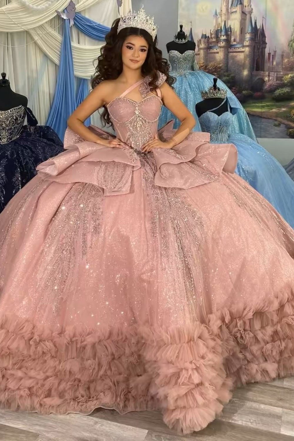 Vestidos de quinceañera con hombros descubiertos, tul princesa, apliques, vestidos de quinceañera HE530