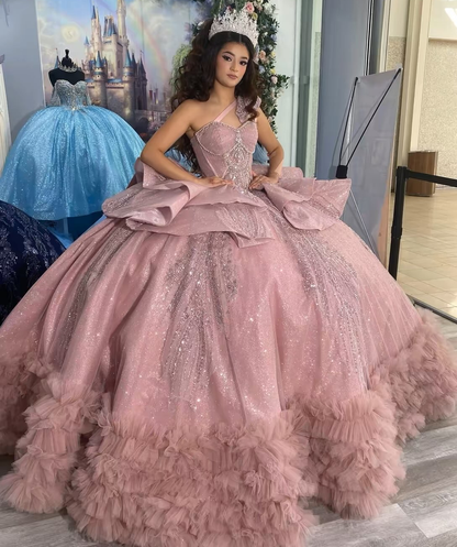 Vestidos de quinceañera con hombros descubiertos, tul princesa, apliques, vestidos de quinceañera HE530