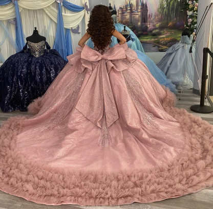 Vestidos de quinceañera con hombros descubiertos, tul princesa, apliques, vestidos de quinceañera HE530