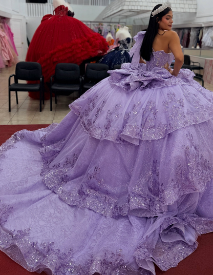 Sweetheart Ball Gown Lilac Quinceanera Dresses Princess Lace Ruffled Birthday Party Gowns HE1938
