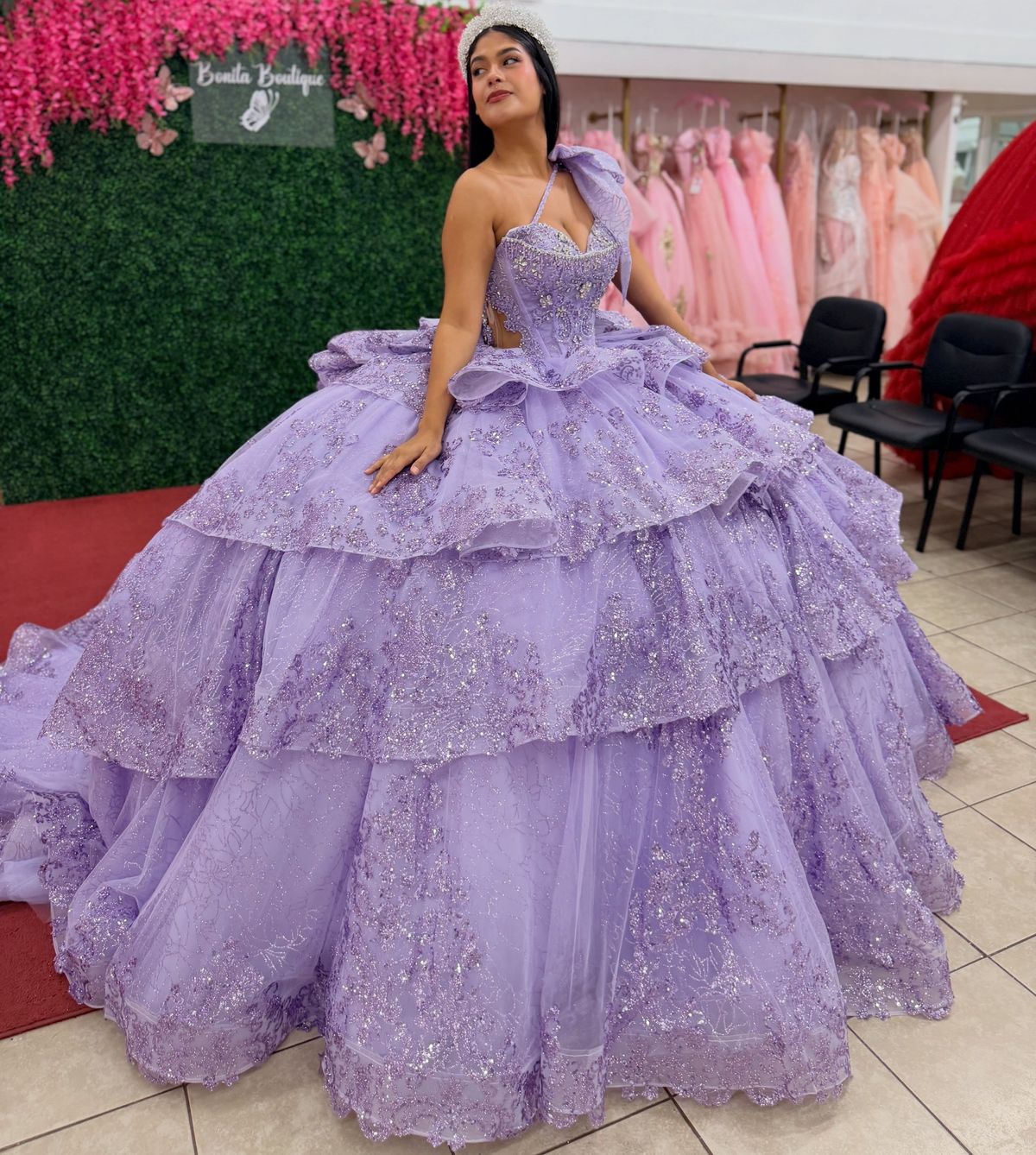 Sweetheart Ball Gown Lilac Quinceanera Dresses Princess Lace Ruffled Birthday Party Gowns HE1938