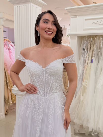 Tulle Boho Wedding Dresses A Line Lace Appliqued Bridal Wedding Gowns for Women HE2000
