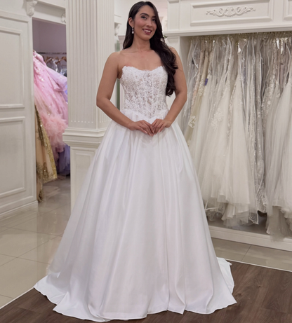 A Line Satin Wedding Dresses for Bride Sweetheart Lace Corset Boho Wedding Gowns HE1998