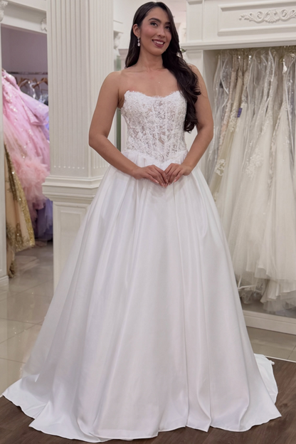 A Line Satin Wedding Dresses for Bride Sweetheart Lace Corset Boho Wedding Gowns HE1998