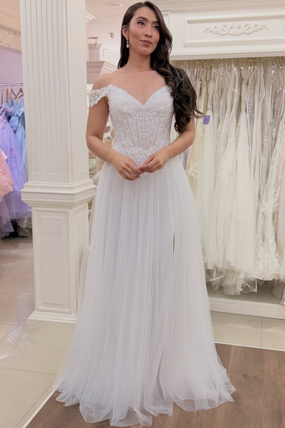 Tulle Appliqued Boho Wedding Dresses A Line Plus Size Wedding Gowns for Bride HE2001