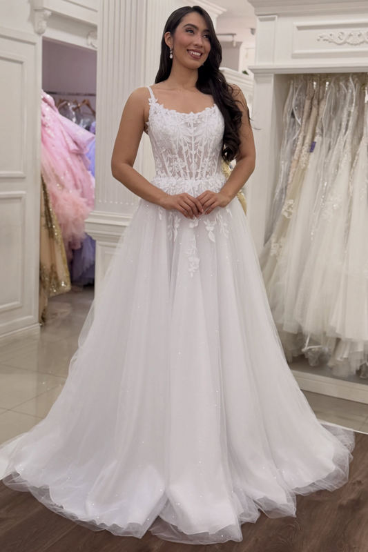 Beach Wedding Dresses A Line Tulle Appliqued Boho Wedding Gowns for Women HE1999