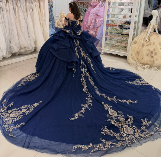 Princess Lace Appliqued Quinceanera Dresses Sweet 16 Tulle Birthday Party Gowns HE1997