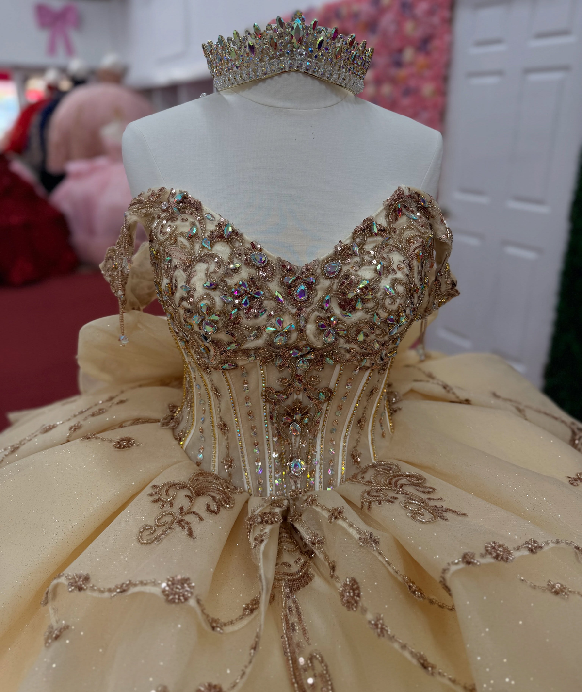 Vestidos de quinceañera con hombros descubiertos, tul princesa, apliques, vestidos de quinceañera HE530