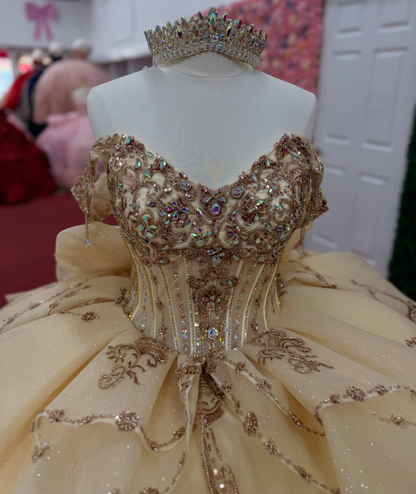 Vestidos de quinceañera con hombros descubiertos, tul princesa, apliques, vestidos de quinceañera HE530