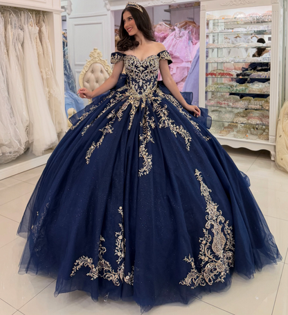 Princess Lace Appliqued Quinceanera Dresses Sweet 16 Tulle Birthday Party Gowns HE1997