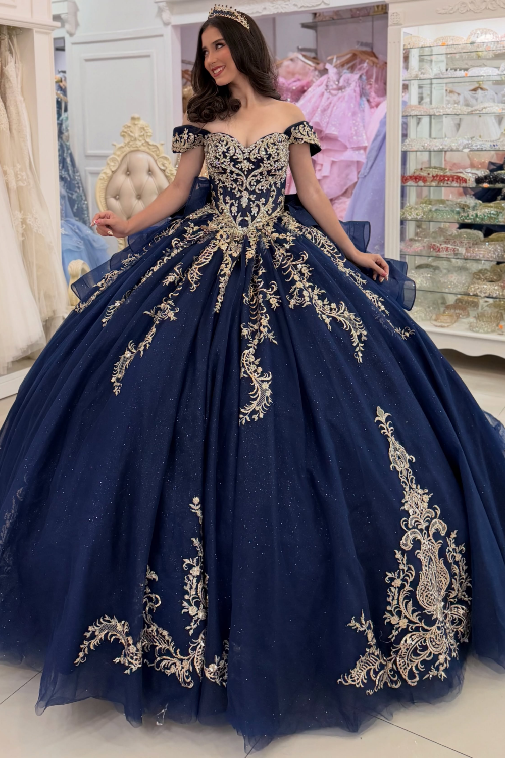 Princess Lace Appliqued Quinceanera Dresses Sweet 16 Tulle Birthday Party Gowns HE1997