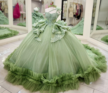 Sweetheart Green Quinceanera Dresses Lace Appliqued Sweet 16 Celebration Dress with Bowknot HE1990