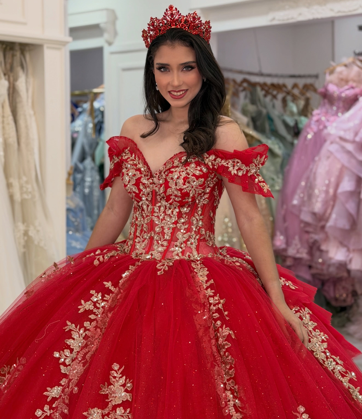 Vestidos de quinceañera con hombros descubiertos, tul princesa, apliques, vestidos de quinceañera HE530