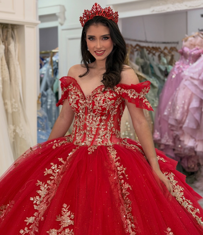 Vestidos de quinceañera con hombros descubiertos, tul princesa, apliques, vestidos de quinceañera HE530