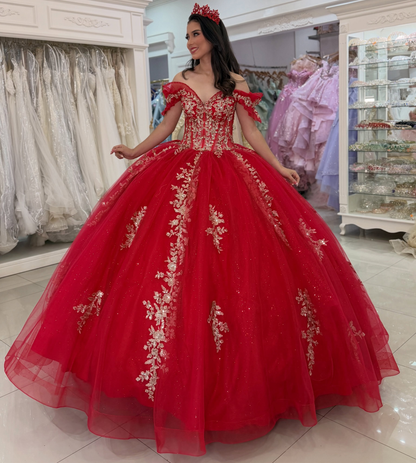 Vestidos de quinceañera con hombros descubiertos, tul princesa, apliques, vestidos de quinceañera HE530