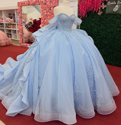 Vestidos de quinceañera con hombros descubiertos, tul princesa, apliques, vestidos de quinceañera HE530