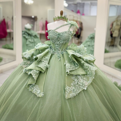 Sweetheart Green Quinceanera Dresses Lace Appliqued Sweet 16 Celebration Dress with Bowknot HE1990