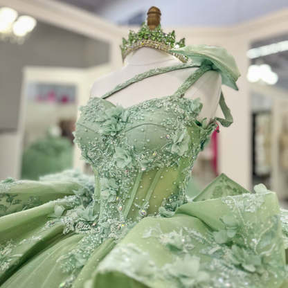 Sweetheart Green Quinceanera Dresses Lace Appliqued Sweet 16 Celebration Dress with Bowknot HE1990