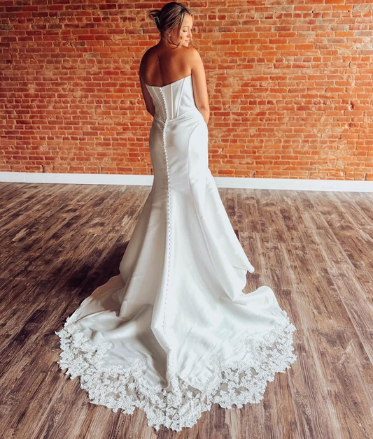 Satin Mermaid Wedding Dresses for Bride Strapless Corset Boho Bridal Wedding Gowns HE1982