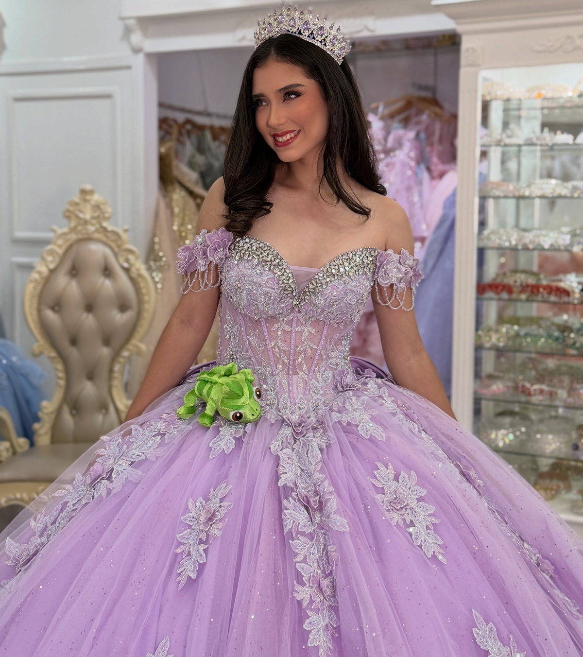 Off Shoulder Lilac Quinceanera Dresses Sweet 16 Ball Gown Lace Appliqued Party Dress HE1994