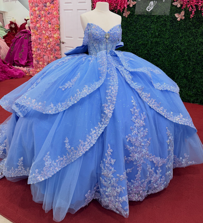 Vestidos de quinceañera con hombros descubiertos, tul princesa, apliques, vestidos de quinceañera HE530