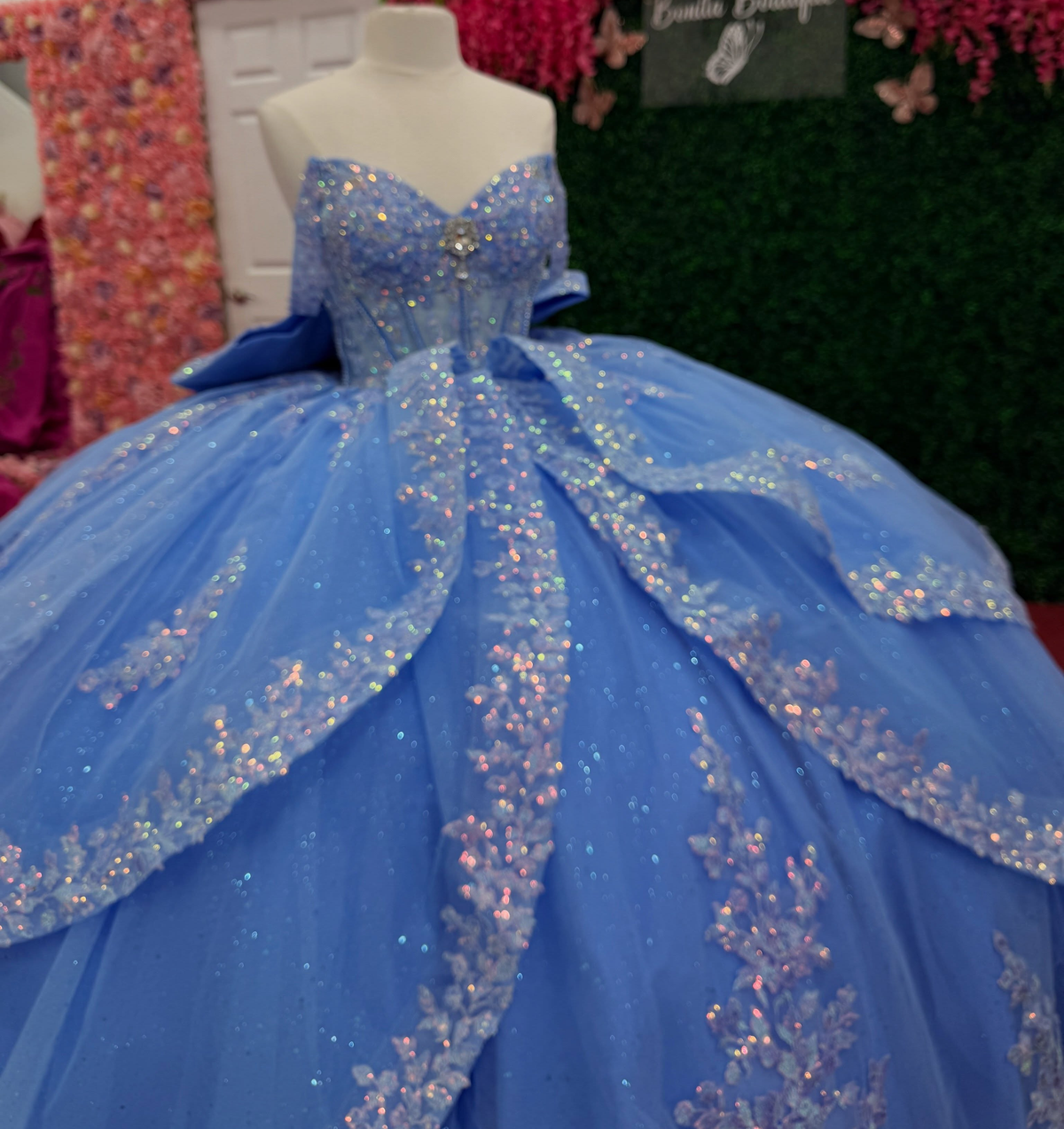 Vestidos de quinceañera con hombros descubiertos, tul princesa, apliques, vestidos de quinceañera HE530