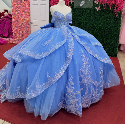 Vestidos de quinceañera con hombros descubiertos, tul princesa, apliques, vestidos de quinceañera HE530