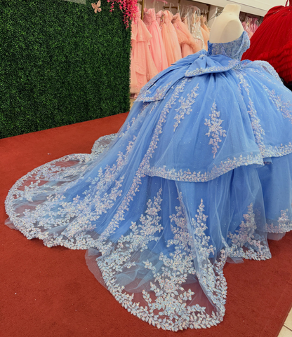 Vestidos de quinceañera con hombros descubiertos, tul princesa, apliques, vestidos de quinceañera HE530