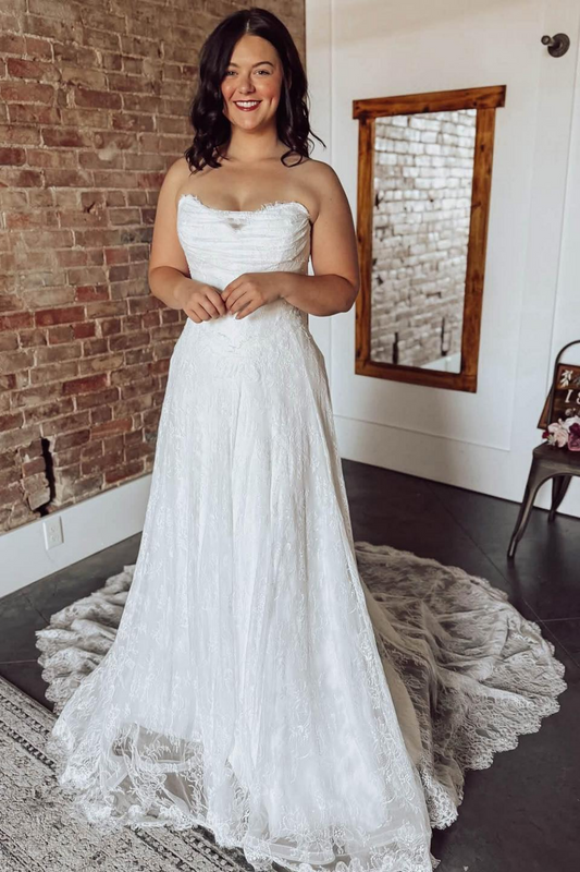 Women's Boho A Line Wedding Dresses for Bride Sweetheart Lace Beach Bridal Wedding Gowns HE1981