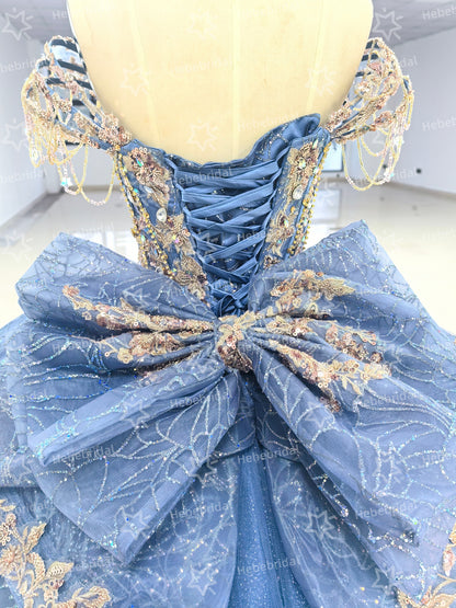 Off Shoulder Princess Quinceanera Dresses Lace Appliqued Sweet 16 Party Gowns HE1194