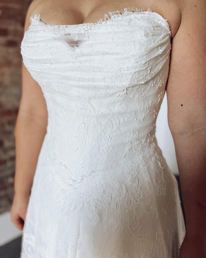 Women's Boho A Line Wedding Dresses for Bride Sweetheart Lace Beach Bridal Wedding Gowns HE1981