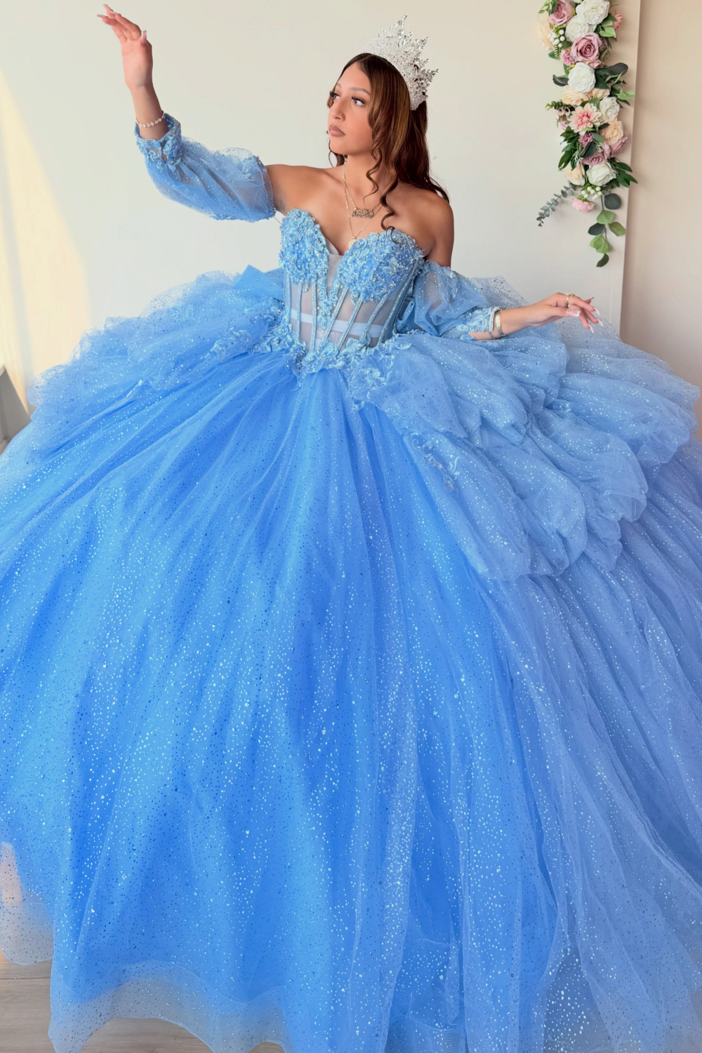 Vestidos de quinceañera con hombros descubiertos, tul princesa, apliques, vestidos de quinceañera HE530